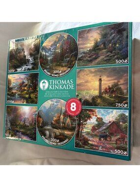 Thomas Kinkade Collectors Edition 8 Jigsaw Puzzle Set Various Sizes Scenic Art